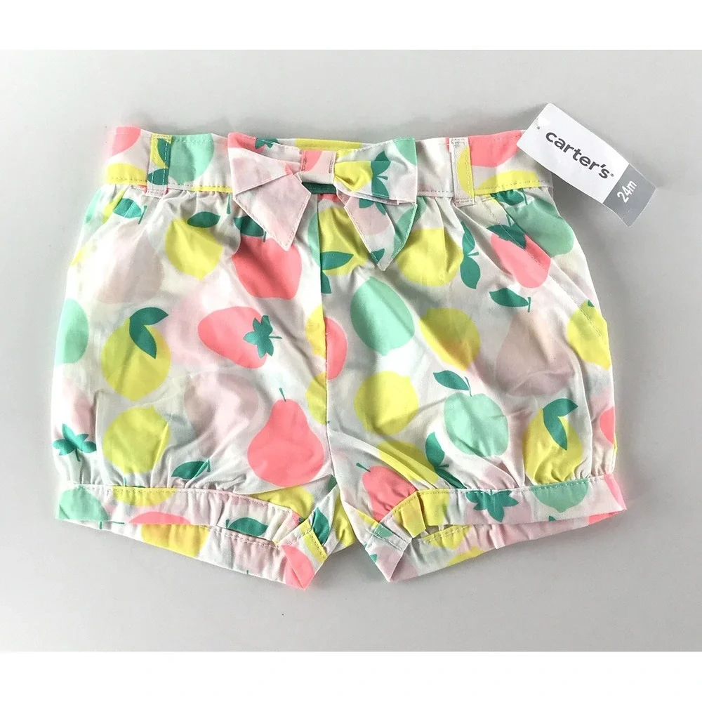 NWT Carter's Shorts Bloomers Fruit Checkered Summer Baby Girls 24 Month Set Of 2